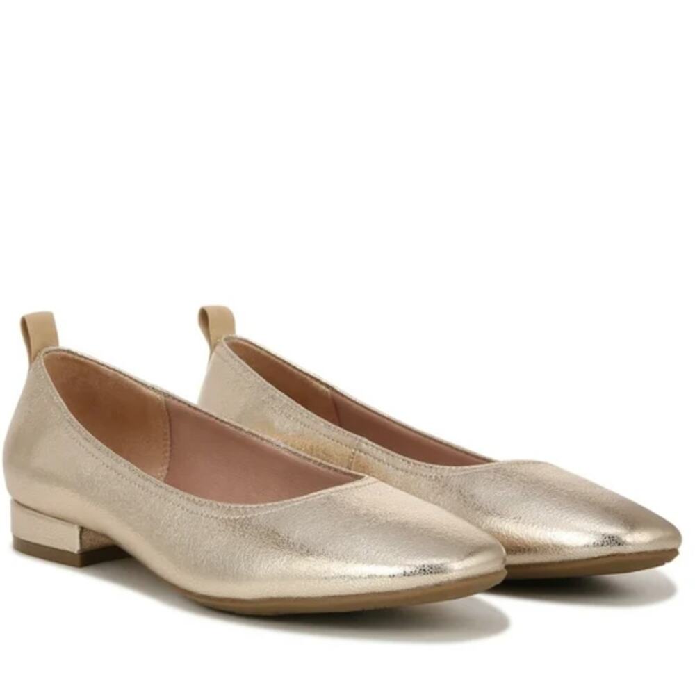 LifeStride Womens Cameo Heeled Flats US 8.5 WIDE EU 39 Plantino Gold Slip On NIB